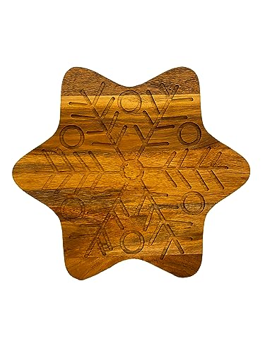 Treen Art Wood Cutting Board for Kitchen Star Shaped Wooden Cutting Board with Grooves, Christmas Decorative cutting board for Cheese and Charcuterie Serving Platter 11"L x 11"W - color: Star with Grooves 11"L x 11"W