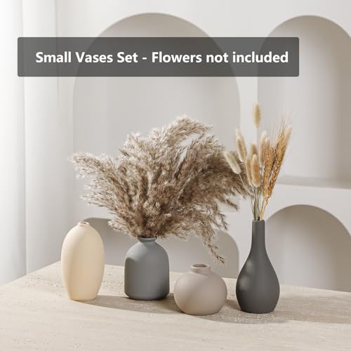 Ceramic Vase Set of 4 Small Vases Home Decor Modern Rustic Farmhouse | Pottery Decorative Flower Vases for Pampas Grass Dried Fresh Flowers, Living Room, Bedroom, Table Centerpiece, Mantel, Shelf