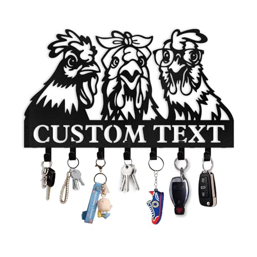 Personalized Chicken Coop Key Holder for Wall, Funny Chicken Metal Key Holder Wall Mount, Custom Name Keys Hanger for Outdoor, Decorative Henhouse Tools Hooks Gifts for Farmers Chickens Lovers - color: Color06