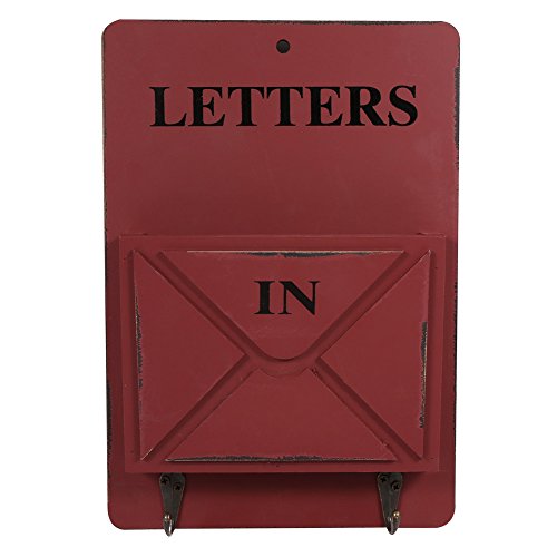 Wall Mounted Wooden Mail Organizer and Key Hook Rack for Entryway Decorative Farmhouse Hanging Storage Solution 7.1 x 1.7 x 10.2 Inch (W261801 Letter hook-red) - color: W261801 Letter hook-red