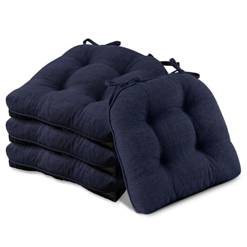 Basic Beyond Chair Cushions for Dining Chairs 4 Pack, Chair Cushion with Ties and Non Slip Backing, 15.5 x 15.5 inches Tufted Kitchen Chair Pads for Dining Chairs(Navy) - color: Navy, size: 4 Count (Pack of 1)