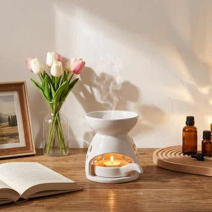4 Pack Ceramic Tealight Candle Holder Essential Oil Burner for Wax Melt Burners with Spoons Aromatherapy Diffuser Home Bedroom Office Decor Housewarming Gift