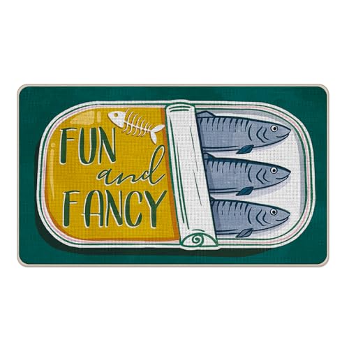 Sardines Can Welcome Front Door Mat, Fun and Fancy Beach Coastal | Fish Decorative Doormat Non-Slip Floor Entryway Rug, Nautical Seafood Low Profile Indoor Outdoor Home Kitchen Decor - color: Sardines