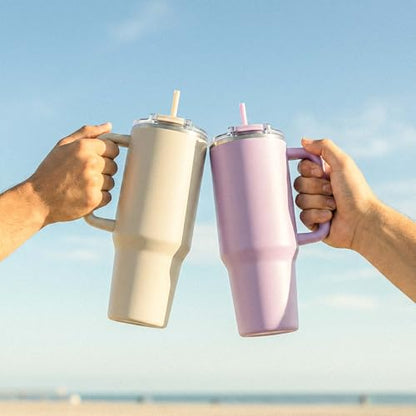 Hogg Big Swig 40oz Tumbler with Handle and Straw - Dune Kiss, 40 oz Tumbler, Insulated Cup with Handle, 40oz Water Bottle with Straw, Thermal Cups, Leak Proof Lid, Travel Mugs, Stainless Steel - color: Dune Kiss
