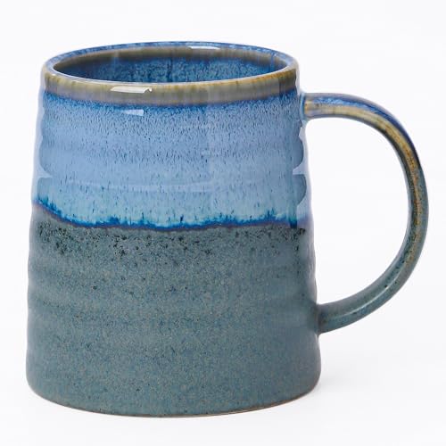 Mkour 23oz Extra Large Ceramic Coffee Mugs, Handmade Cup, Big Tea Cups with Large Handle for Office and Home, Microwave and Dishwasher Safe (Blue Grey) - color: Blue Grey