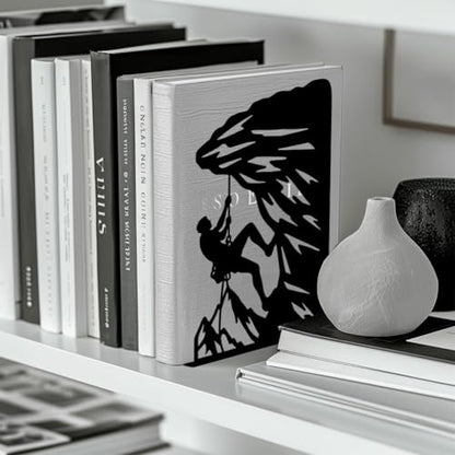 5.3"x4.3"x7.9" Metal Bookends, Heavy Duty Book Ends for Shelves | Rock Climbing Theme Cast Iron Book Supports, 1 Pair Decor Stoppers for Desk, Library, Office & Home Shelves - style: Rock Climbing