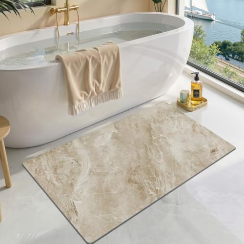 LUMI Non Slip Ultra Thin Bath Mat, Low Pile Quick Dry, Brown, 24x36 | Low Profile Absorbent, Fits under Door, for Bathroom, Shower, Sink, Doorway, Entrance - color: Brown, size: 24"x36"