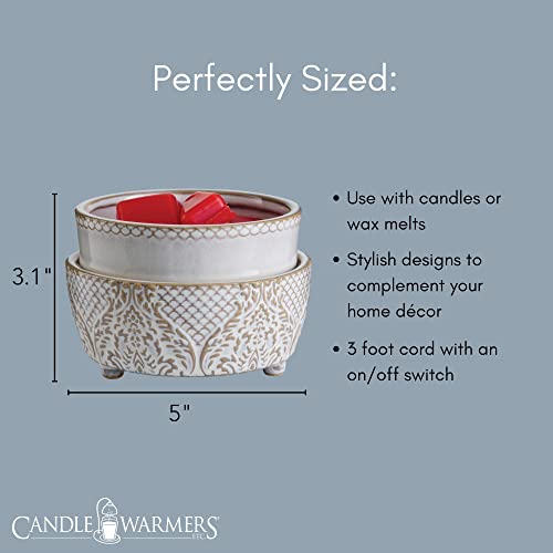Candle Warmers ETC 2-in-1 Candle and Fragrance Warmer for Warming Scented Candles or Wax Melts and Tarts with to Freshen Room, Vintage White Lace - style: Vintage White