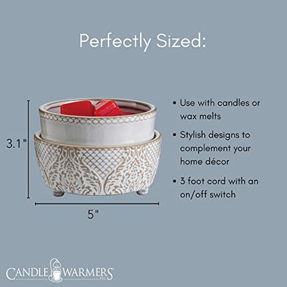 Candle Warmers ETC 2-in-1 Candle and Fragrance Warmer for Warming Scented Candles or Wax Melts and Tarts with to Freshen Room, Vintage White Lace - style: Vintage White