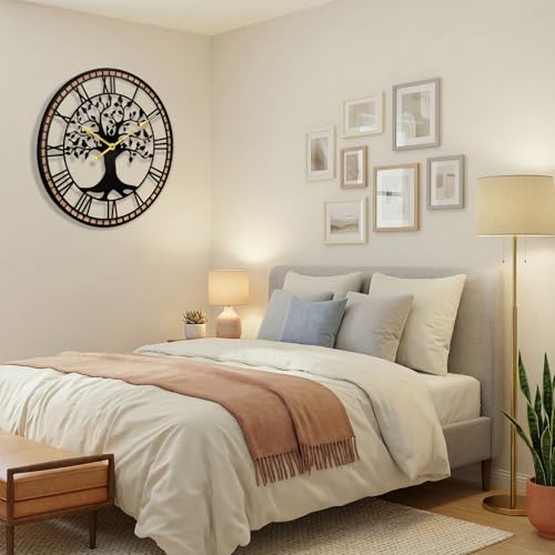 14" Farmhouse Bird Branch Wall Clock with Metal Tree Design | Bird branch accent with quiet movement, hardware included, 1 AA battery not included; approx. 2 lb for compact wall spaces - color: Roma, size: 14'' x 14''