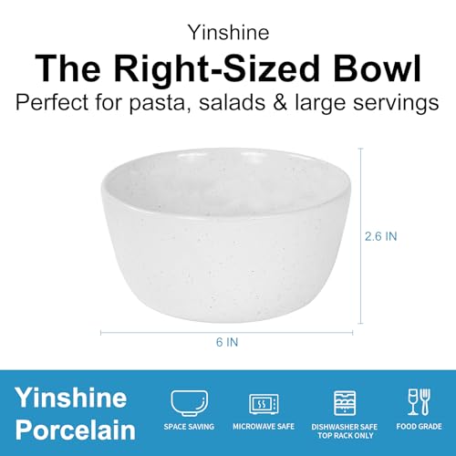 6inch Ceramic Bowl Sets,Stoneware Kitchen Bowl,Porcelain Bowls Set of 4 for Soup, Cereal, Oatmeal, Fruit, Rice - Dishwasher & Microwave Safe,White