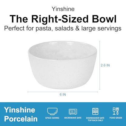 6inch Ceramic Bowl Sets,Stoneware Kitchen Bowl,Porcelain Bowls Set of 4 for Soup, Cereal, Oatmeal, Fruit, Rice - Dishwasher & Microwave Safe,White