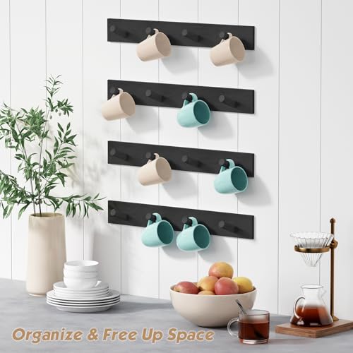 Forbena Black Coat Rack Wall Mount 4-Pack, Rustic Farmhouse Coat Hooks for Wall, Vertical Hanging Hat Rack for Office, Bedroom, Closet, Small Spaces, Kids Room Clothes, Entryway Shoes - 16 Pegs - color: Bamboo Black