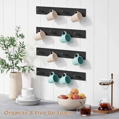 Forbena Black Coat Rack Wall Mount 4-Pack, Rustic Farmhouse Coat Hooks for Wall, Vertical Hanging Hat Rack for Office, Bedroom, Closet, Small Spaces, Kids Room Clothes, Entryway Shoes - 16 Pegs - color: Bamboo Black