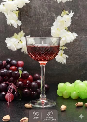 Premium Crystal Coupe Glass Set | 5.4 oz Lead-Free Glassware for Cocktails, Champagne, and Martini | Elegant Diamond Cut Design for Desserts and Appetizers |Vintage Glassware (pack of 4)