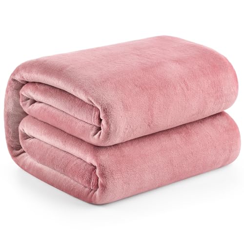 Hansleep Throw Fuchsia Fleece Blanket, Soft Flannel Bed Blanket | Fuzzy Cozy Blanket 50x60 Inches, Multi-use for Bed, Sofa, Couch, Travel, Camping, All Season Warm Lightweight Cover - color: Dusty Rose, size: Throw (50x60 Inches)