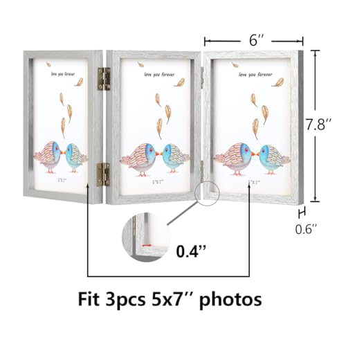 WUTL 3 Picture Frame Triple Collage 5x7 Frames with Real Glass Silver | Trifold Photo Frame, Hinged Foldable, Crystal Clear Real Glass - color: Silver, size: 5x7