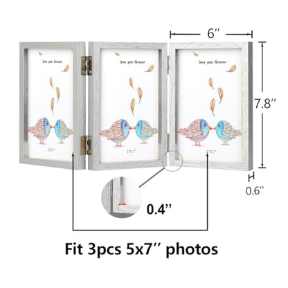 WUTL 3 Picture Frame Triple Collage 5x7 Frames with Real Glass Silver | Trifold Photo Frame, Hinged Foldable, Crystal Clear Real Glass - color: Silver, size: 5x7