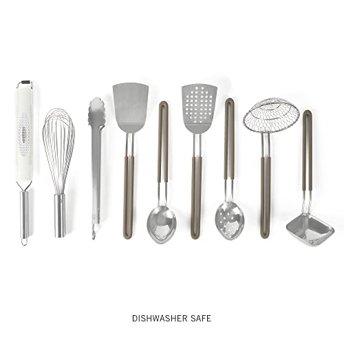Martha Stewart 9-Piece Stainless Steel Kitchen Gadget & Tool Set – Prep and Serve Utensils, Durable & Rust-Resistant, Dishwasher Safe Cooking Accessories