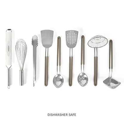 Martha Stewart 9-Piece Stainless Steel Kitchen Gadget & Tool Set – Prep and Serve Utensils, Durable & Rust-Resistant, Dishwasher Safe Cooking Accessories