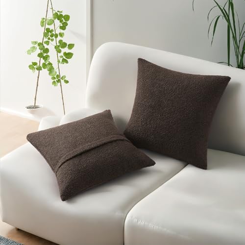 HAUSSY Pack of 2 Boucle Textured Throw Pillow Covers 16x16 Inch, Dark Coffee - color: Dark Coffee, size: 16" x 16" (Pack of 2)