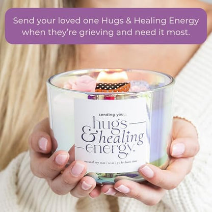 Sympathy Gifts for Loss of Loved One – Hugs and Healing Energy Sympathy Candle, 12oz Crackling Wood Wick Candle with Natural Soy Wax, Memorial & Grief Gift, Get Well Soon Gift - style: Hugs & Healing Energy Sympathy Candle