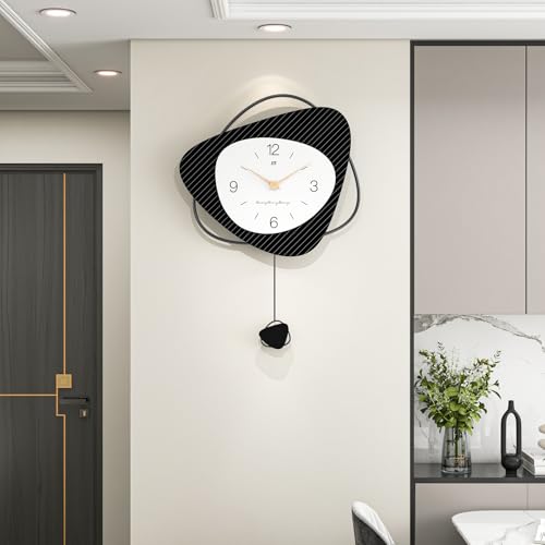 Large Black Modern Silent Metal Wall Clock for Living Room Decor | 16 Inch Decorative Pendulum Wall Clock Non Ticking Battery Operated for Bedroom Kitchen Office Big Minimalist Clock for Home