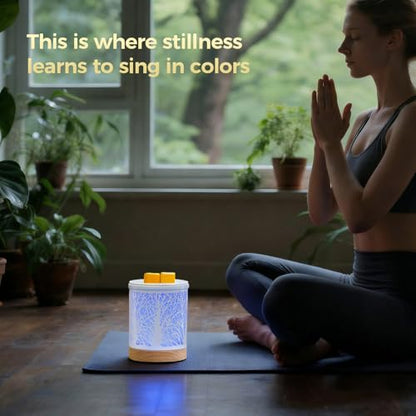 Enaroma Fragrance Wax Melts Warmer with 7 Colors LED Changing Light Scent Oil Candle Warmer for Home Office-White Wooden Tree - color: White