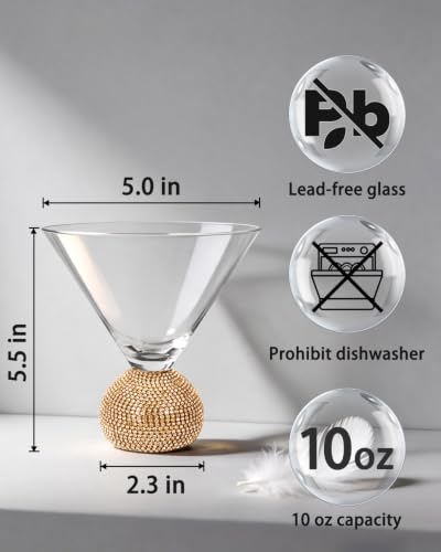 Fancy Martini Glasses Set of 4,Luxury Crystal Hand Blown Margarita Glasses | 10 oz Unbreakable Cocktail Glasses,for Party,Birthdays,Manhattan, Cosmopolitan,Home Bar,Gift (Gold Clear) - color: Gold Cocktail glass