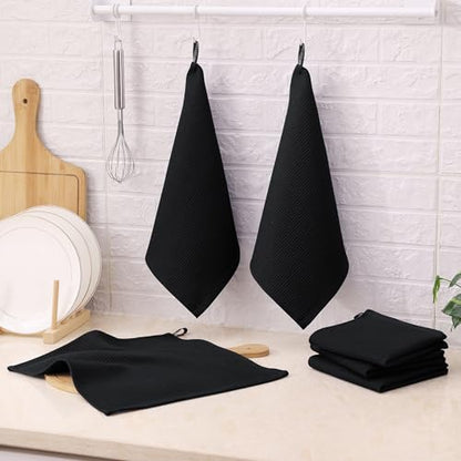 Homaxy 100% Cotton Waffle Weave Dish Cloths, 6 Pack, Black | Soft and Absorbent Dish Towels, 12 x 12 Inches Quick Dry Dish Rags - color: Black, size: 12 x 12 - 6 Pack