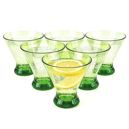 Set of 6 Martini glass 9 oz Stemless Glasses,Heavy Base Stable Cocktail/Drink/Juice/Red Wine Glasses,Fits Ice Cream/Milkshakes,Dishwasher Safe,Ideal Gift for Home Party (Green) - color: Green