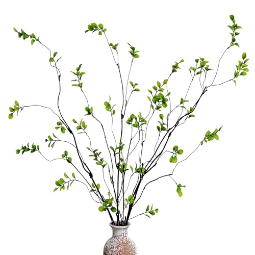 4 Pcs Artificial Ficus Branches Faux Eucalyptus Stems, 47.2 Inch Fake Greenery Stems Artificial Plants for Vase Filler Decoration, Fake Leaves Branches Centerpieces Decor - color: Green, size: 4 Pcs