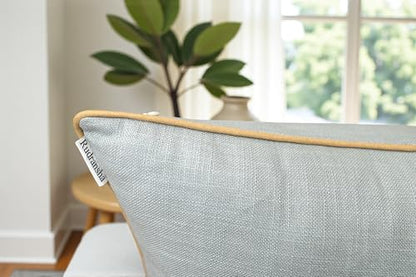Rudransha Hand Embroidered Cotton Lumbar Pillow Cover - 12x20 Robin’s Egg Botanical Leaf Accent - Hazel Leaves - color: Robins Egg-hazel, size: 20" x 12" (Pack of 1)