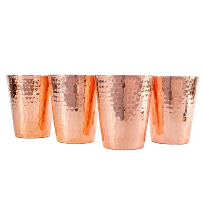Handcrafted Copper Cups Set - 4 Unique 15 oz Tumblers for Wine & Water | Copper Water Bottle | 100% Authentic Santa Clara, Mexico Craftsmanship | Eco-friendly Gift for Health Enthusiasts - color: Bright Copper