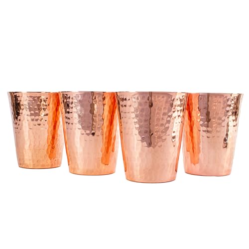 Handcrafted Copper Cups Set - 4 Unique 15 oz Tumblers for Wine & Water | Copper Water Bottle | 100% Authentic Santa Clara, Mexico Craftsmanship | Eco-friendly Gift for Health Enthusiasts - color: Bright Copper
