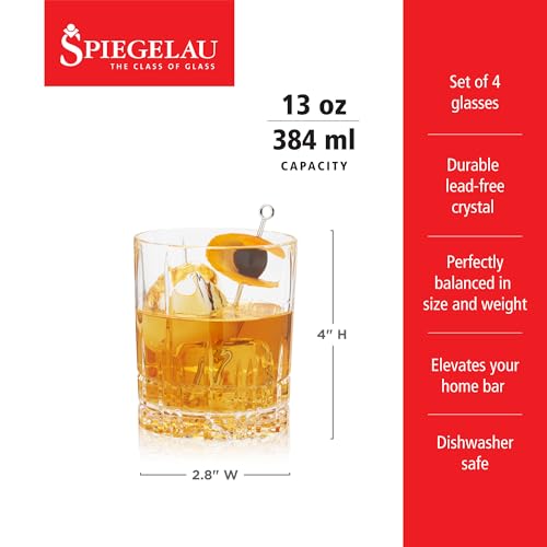 Spiegelau Perfect Serve Double Old Fashioned Glasses Set of 4 – Heavy Base Crystal Whiskey Glasses for Scotch, Bourbon & Cocktails – Lead-Free Crystal Tumbler Set - style: D.O.F.