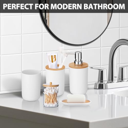 Bathroom Accessories Set 5Piece White Bathroom Sets, Toothbrush Holder, Toothbrush Cup, Lotion Soap Dispenser, Soap Dish and Qtip Holder Bathroom Decor - style: White