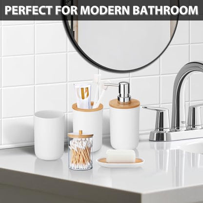 Bathroom Accessories Set 5Piece White Bathroom Sets, Toothbrush Holder, Toothbrush Cup, Lotion Soap Dispenser, Soap Dish and Qtip Holder Bathroom Decor - style: White