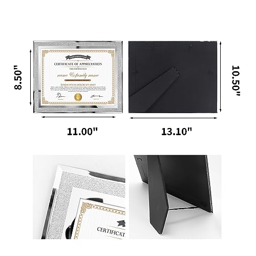 Hoikwo 8.5 by 11 Picture Frames, 6 Pack 8.5x11 Bling Glass Frames – For Small Business Licenses, School Certificates, Family Awards & Office Diplomas, Tabletop Display Only – Vertical or Horizontal - size: Bling-8.5x11-6 Frames