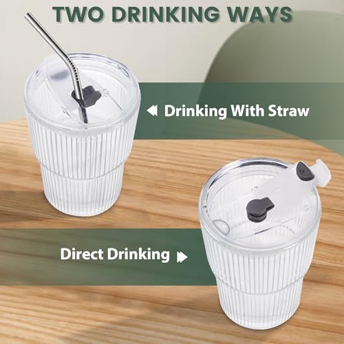 HIGIINC Iced Coffee Cups With Lids and Straws 4 Pcs, 16 OZ Unbreakable Glasses Drinking Set,Clear Plastic Cups Reusable Iced Coffee Tumbler with Lid and Straw, To Go Coffee Cups Dishwasher Safe - style: 4pack