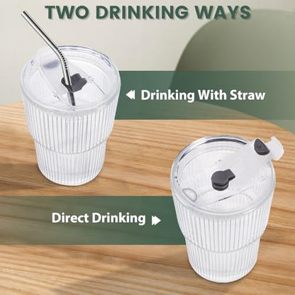 HIGIINC Iced Coffee Cups With Lids and Straws 4 Pcs, 16 OZ Unbreakable Glasses Drinking Set,Clear Plastic Cups Reusable Iced Coffee Tumbler with Lid and Straw, To Go Coffee Cups Dishwasher Safe - style: 4pack