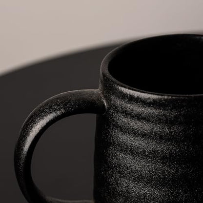 15.5oz Large Heavyweight Ceramic Mug, Reactive (Matte Black) | 15.5oz Medium-Large, Heavy Weighted Stoneware, Reactive Transmutation Glaze, Microwave & Dishwasher Safe, Gift Box - color: Black