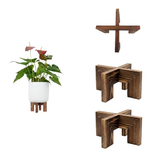 2 Pack Wood Plant Stand Indoor Outdoor, 6 Inch Small Mid Century Planter Stand, Sturdy Single Flower Pot Holder for Tabletop Desk Patio Decor, Wooden Plant Stand for 5-8 Inch Pots (SMALL*2) - color: SMALL*2