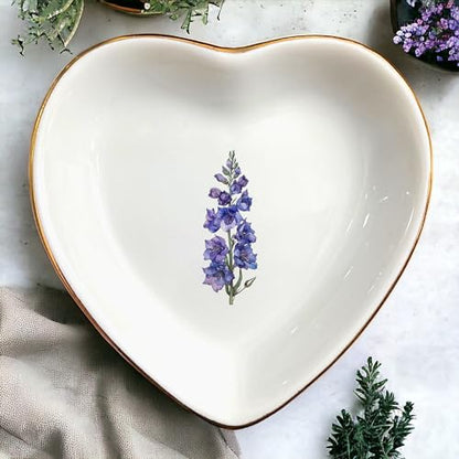 July Larkspur Flower Ring Dish-Purple Floral Jewelry Dish for Hippie,Nature,Pace-July Flower for Mom,Mother-in-law,Aunt,Grandma,Sister,Friend-Birthflower Gifts-Women Birthday Gift - style: 7 - July (Larkspur)