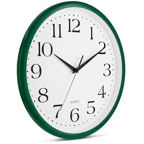 Bernhard Products Hunter Green Wall Clock Silent Non Ticking - 12 Inch Quality Quartz Battery Operated Round Easy to Read Home/Kitchen/Office/Classroom/School Clock - color: Hunter Green, size: 12 Inch