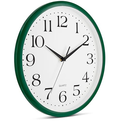 Bernhard Products Hunter Green Wall Clock Silent Non Ticking - 12 Inch Quality Quartz Battery Operated Round Easy to Read Home/Kitchen/Office/Classroom/School Clock - color: Hunter Green, size: 12 Inch