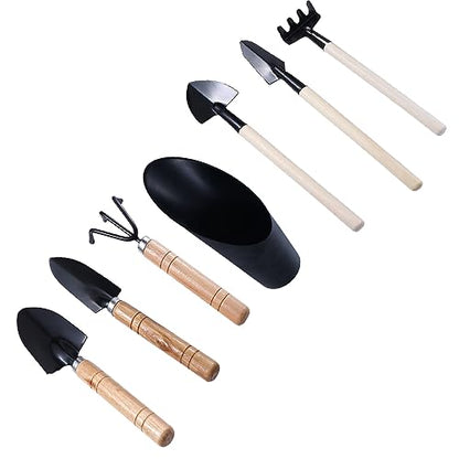 7 Pcs Succulent Gardending Hand Tools,Miniature Fairy Garden Small Plants Care Tool Sets,Mini Garden Tool Set-Small Shovel Rake Spade Soil Scoops
