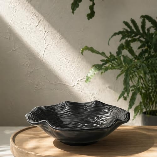 Decorative Bowl, 8" Black Ceramic Decor for Coffee Table & Entryway | Modern Home Decor, Tabletop Bowl