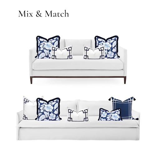 Hofdeco Premium Coastal Patio Indoor Outdoor Throw Pillow Cover Only, 20"x20" Water Repellent for Backyard, Couch, Navy Baby Blue Print Tropical Hisbucs Flowers - color: Navy Baby Blue Tropical Hisbucs Flowers 20"x20"