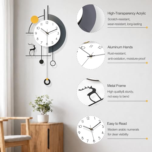 Large Modern Pendulum Wall Clock Battery Operated for Living Room | Analog Silent Non-Ticking Decorative Wall Clock Bold Easy-to-Read Dial for Kitchen, Bedroom and Office Decor 14.x 28.3 inch